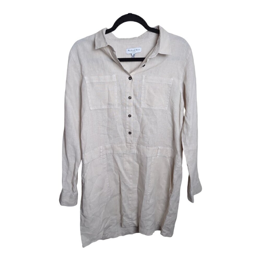 Michael Stars Linen Shirt Dress Size M Medium Tan Purplish